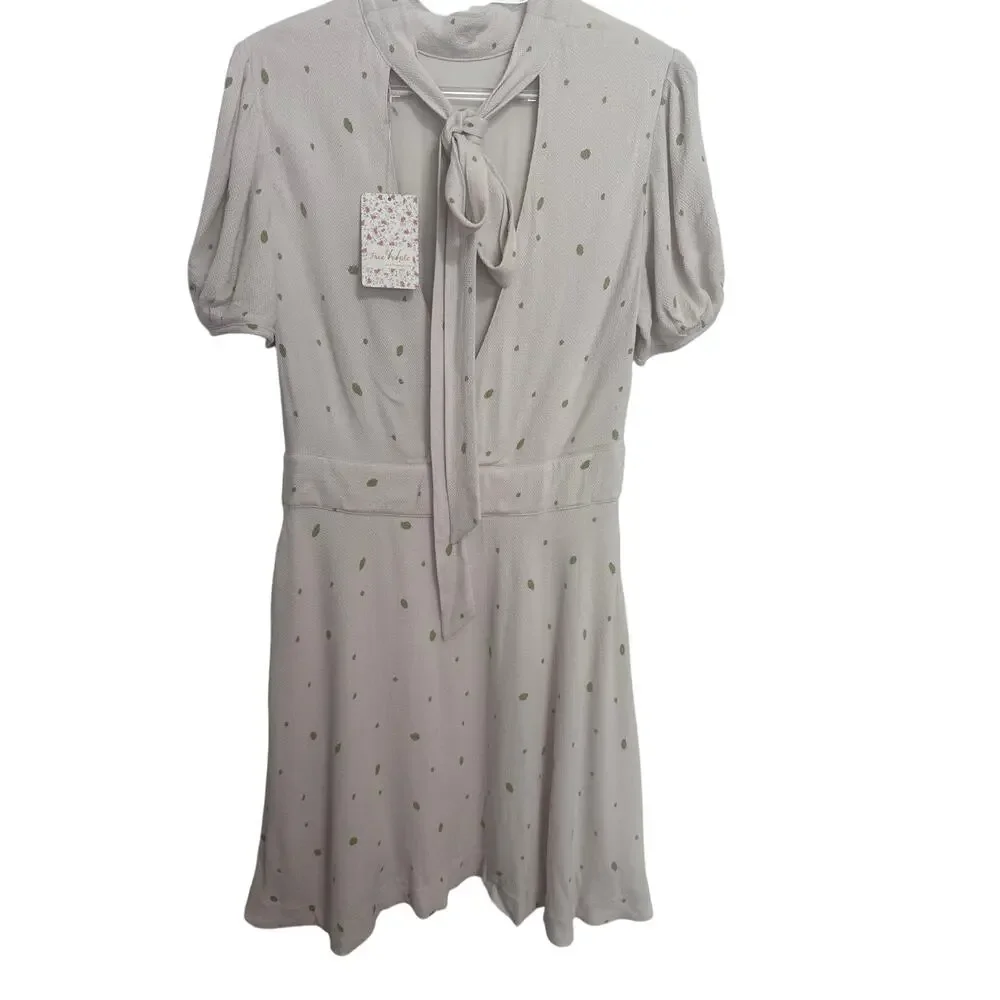 Free People NWT Abbie Printed Fit and Flare Ivory Mini Dress Size 8